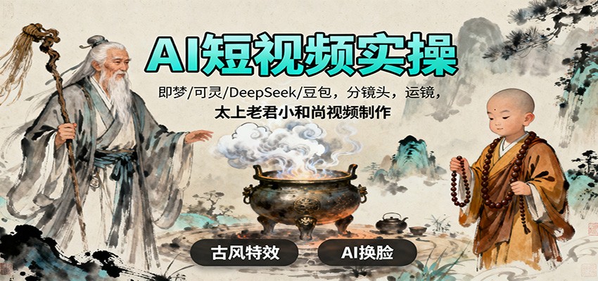 AI短视频实操，即梦/可灵/DeepSeek/豆包，分镜头，运镜，太上老君小和尚视频制作-昕妈·摇钱树