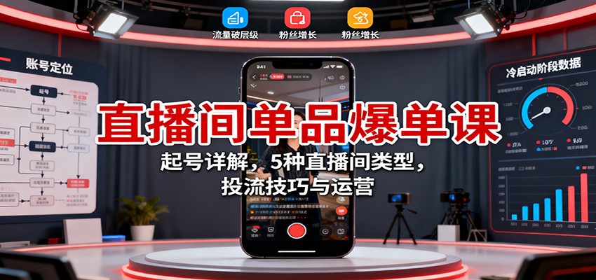 直播间单品爆单课:起号详解,5种直播间类型,投流技巧与运营-昕妈·摇钱树