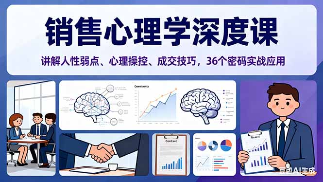 销售心理学深度课,讲解人性弱点、心理操控、成交技巧,36个密码实战应用-昕妈·摇钱树