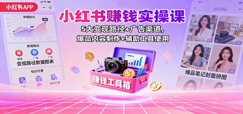小红书赚钱实操课:5大变现路径+广告渠道,爆品内容制作+辅助工具使用-昕妈·摇钱树