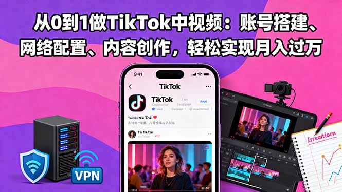 从0到1做TikTok中视频:账号搭建、网络配置、内容创作,轻松实现月入过万-昕妈·摇钱树