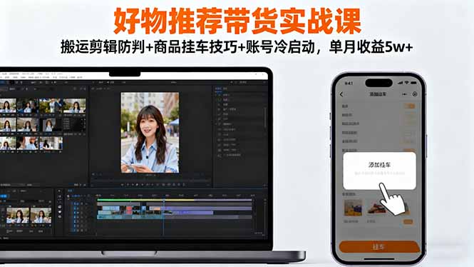 好物推荐带货实战课:搬运剪辑防判+商品挂车技巧+账号冷启动,单月收益5w+-昕妈·摇钱树
