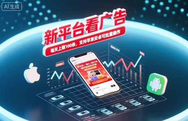 新台看广告,养好机一条5毛到5块,单机日入30到100,支持苹果安卓,可批量操作。-昕妈·摇钱树