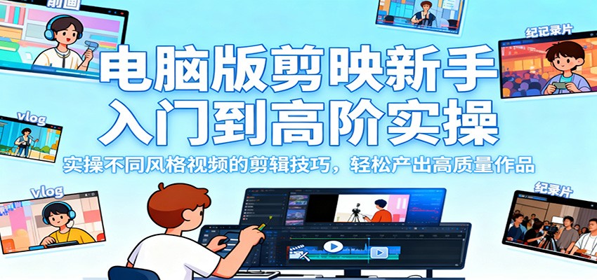 电脑版剪映新手入门到高阶实操，实操不同风格视频的剪辑技巧，轻松产出高质量作品-昕妈·摇钱树