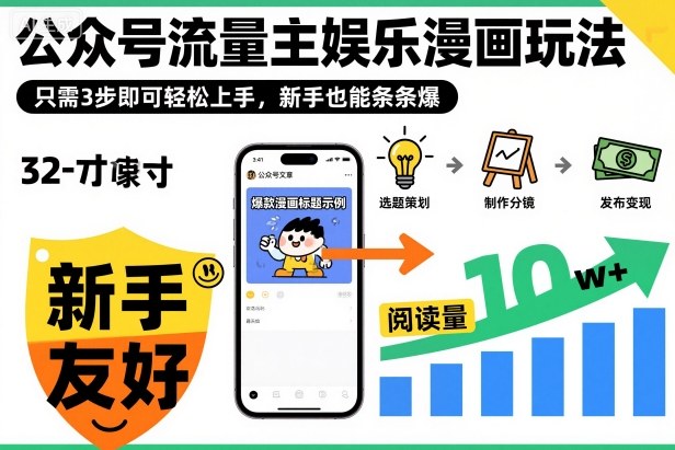 公众号流量主娱乐漫画玩法,只需3步即可轻松上手,新手也能条条爆-昕妈·摇钱树