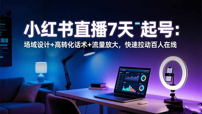 小红书直播7天起号:场域设计+高转化话术+流量放大,快速拉动百人在线-昕妈·摇钱树