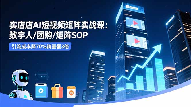 实体店AI短视频矩阵实战课:数字人/团购/矩阵SOP,引流成本降70%销量翻3倍-昕妈·摇钱树