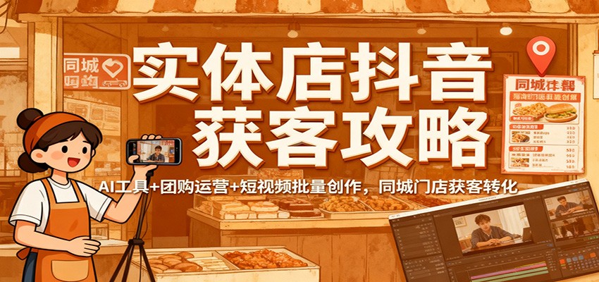 实体店抖音获客攻略：AI工具+团购运营+短视频批量创作，同城门店获客转化-昕妈·摇钱树