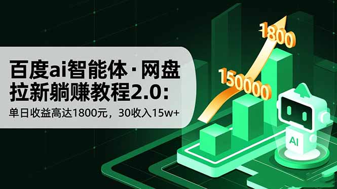 百度ai智能体·网盘拉新躺赚教程2.0：单日收益高达1800元，30收入15w+-昕妈·摇钱树